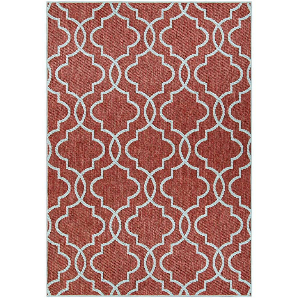 Porch & Den Johnson Coral and Grey Trellis Pattern Indoor/Outdoor Reversible Area Rug