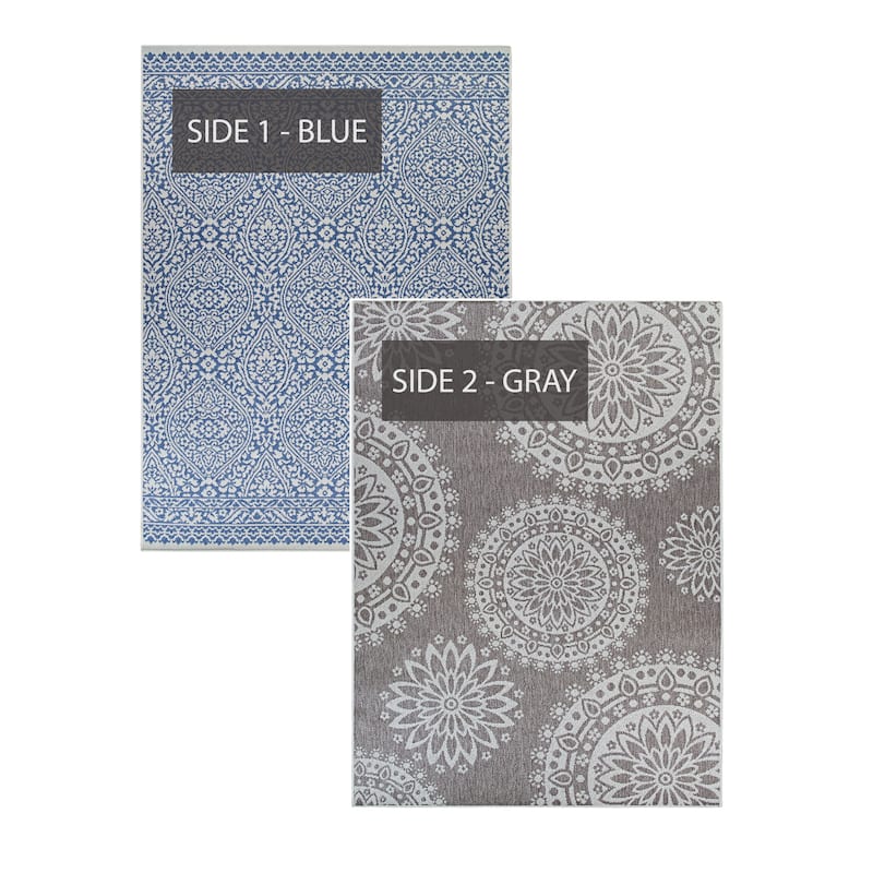 Porch & Den Carlaby Blue and Gray Indoor-Outdoor Reversible Area Rug