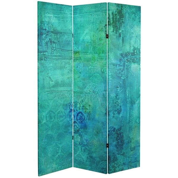 slide 1 of 1, Handmade 6' Double Sided Water Bird Canvas Room Divider