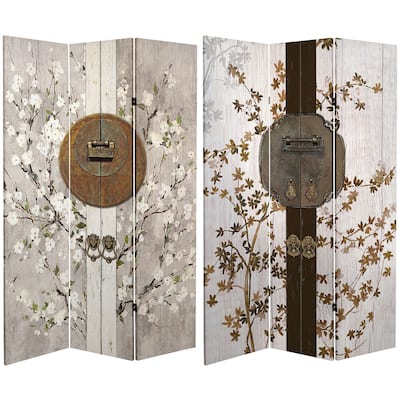 Handmade 6' Double Sided Asian Lock Canvas Room Divider