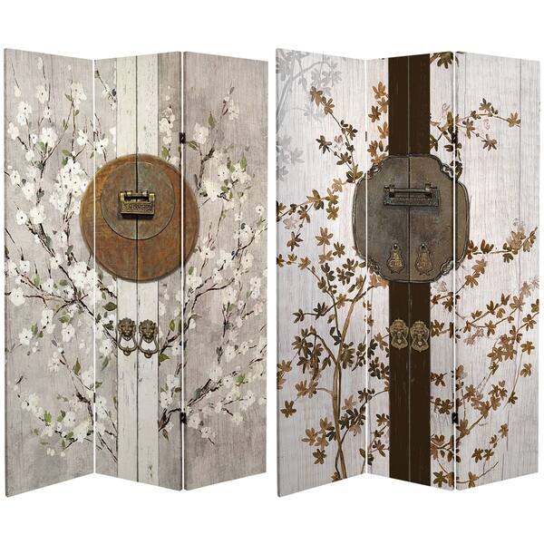 slide 2 of 4, Handmade 6' Double Sided Asian Lock Canvas Room Divider