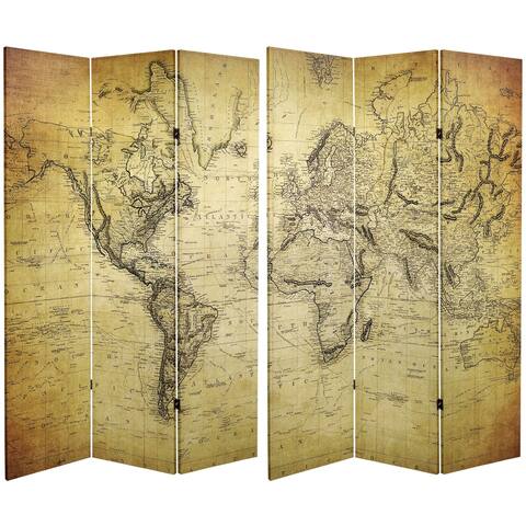Handmade 6' Double Sided Vintage World Map Canvas Room Divider