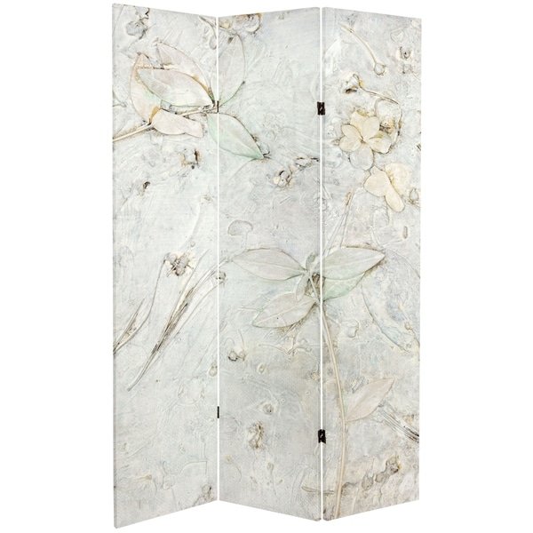 Handmade 6' Double Sided Ivory Flowers Canvas Room Divider. Opens flyout.