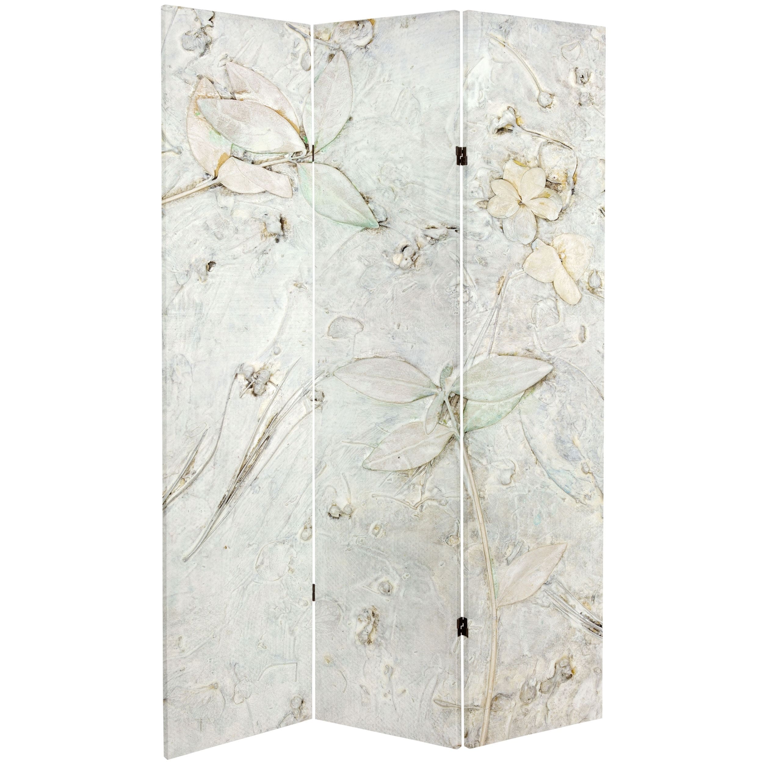 Handmade 6' Double Sided Ivory Flowers Canvas Room Divider - On