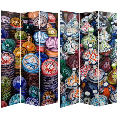 Handmade 6' Double Sided Ceramic Bazaar Canvas Room Divider