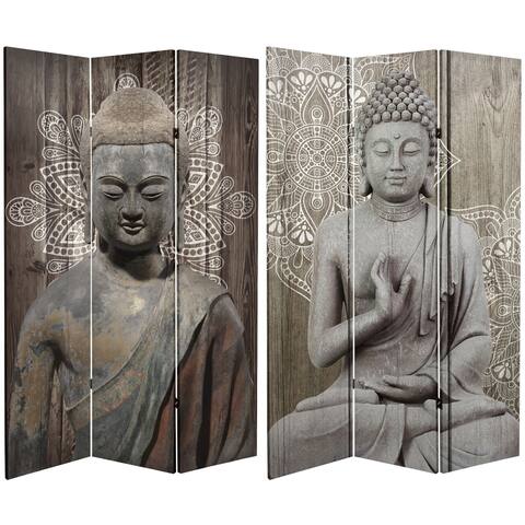 Handmade 6' Double Sided Stone Buddha Canvas Room Divider