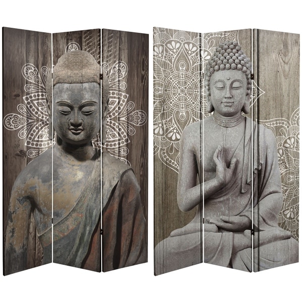 Handmade 6' Canvas Stone Buddha Room Divider