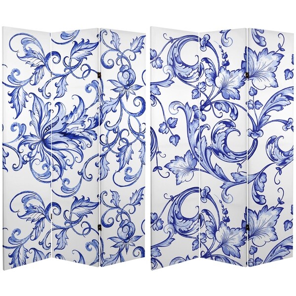 Handmade 6' Canvas Blue Filigree Room Divider
