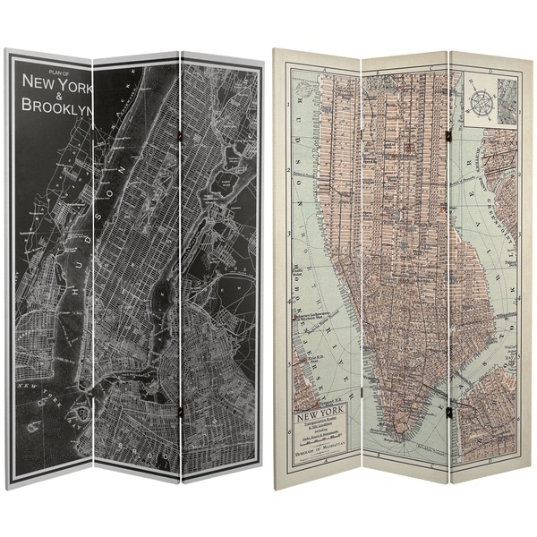 Handmade 6' Canvas Map of New York Room Divider