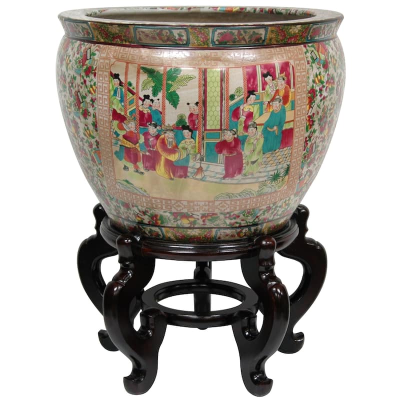 Handmade 20" Rose Medallion Porcelain Fishbowl