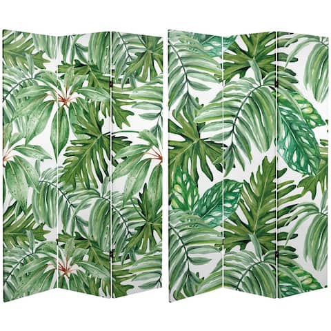 Handmade 6' Double Sided Palm Leaves Canvas Room Divider - 6' high