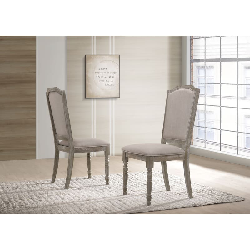 Roundhill Furniture Ferran Wood Upholstered Dining Chair in Reclaimed Gray, Set of 2