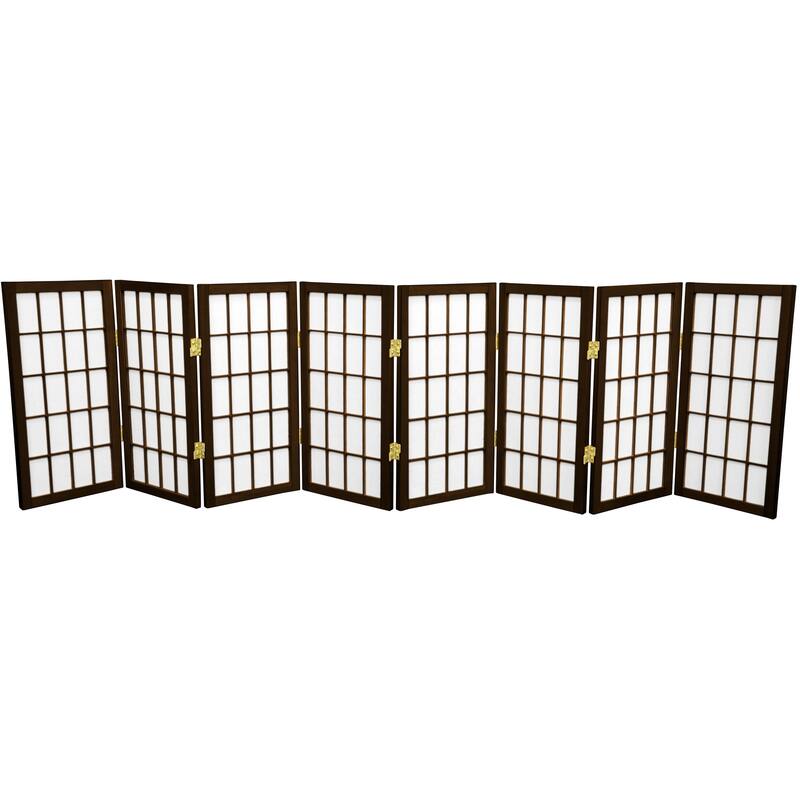 2 ft. Tall Desktop Window Pane Shoji Screen - Walnut - 8 Panels