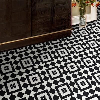 Handmade Lile in Black and White Tile, Pack of 12 (Morocco)