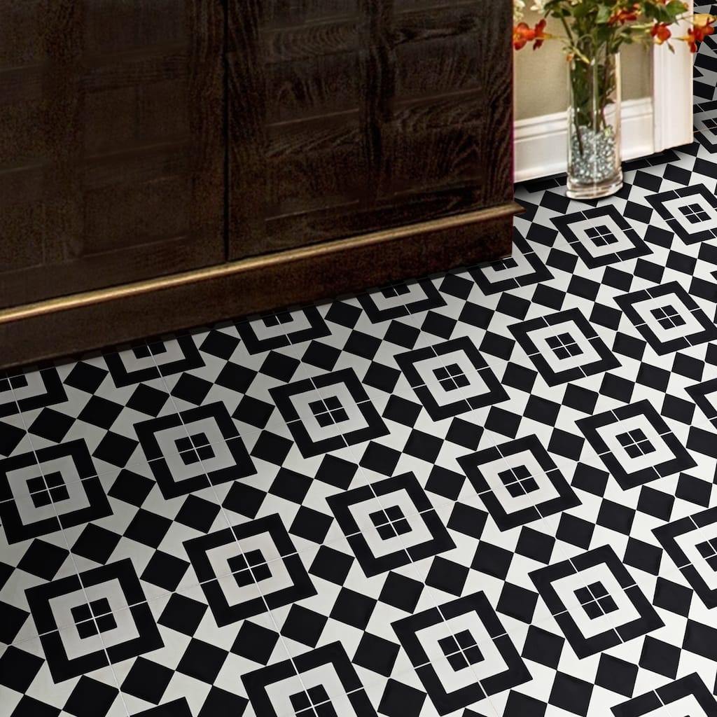 Handmade Lile in Black and White Tile, Pack of 12 (Morocco)