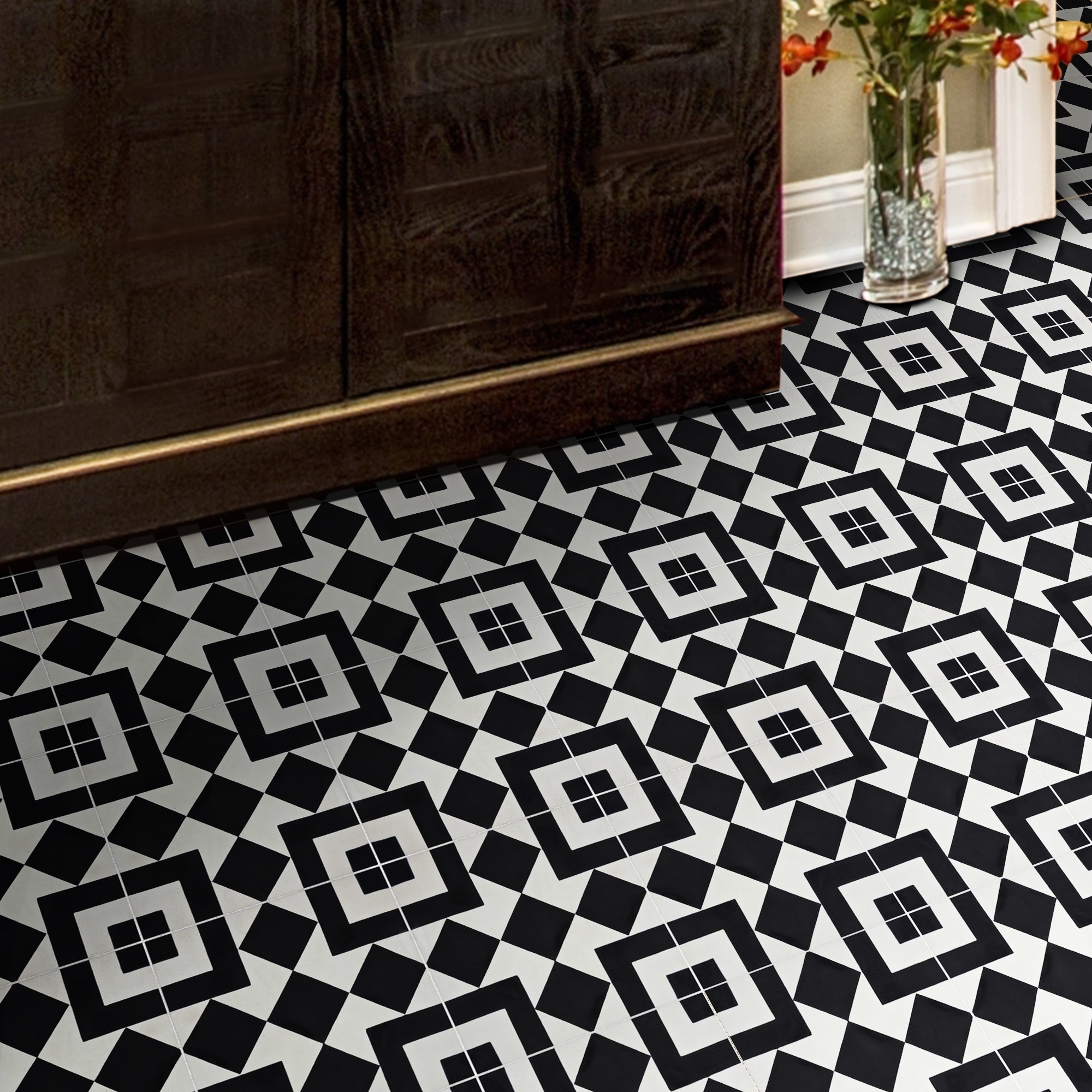 Handmade Lile in Black and White Tile, Pack of 12 (Morocco)
