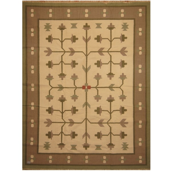 Handmade One-of-a-Kind Wool Kilim (India) - 9'1 x 12'