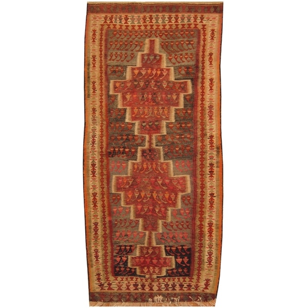 Handmade One-of-a-Kind Wool Kilim (India) - 4' x 8'