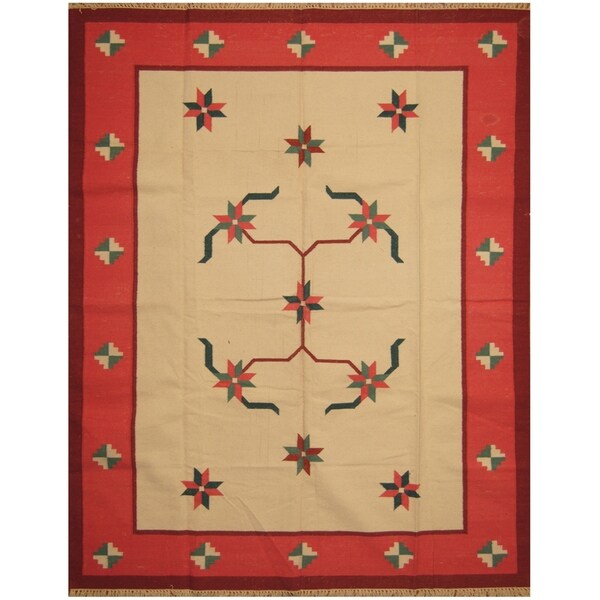 Handmade One-of-a-Kind Wool Kilim (India) - 7'10 x 10'