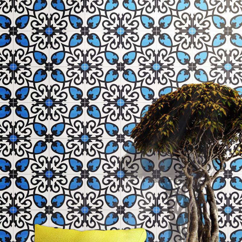 Handmade Agadir in Blue and Black Tile, Pack of 12 (Morocco)