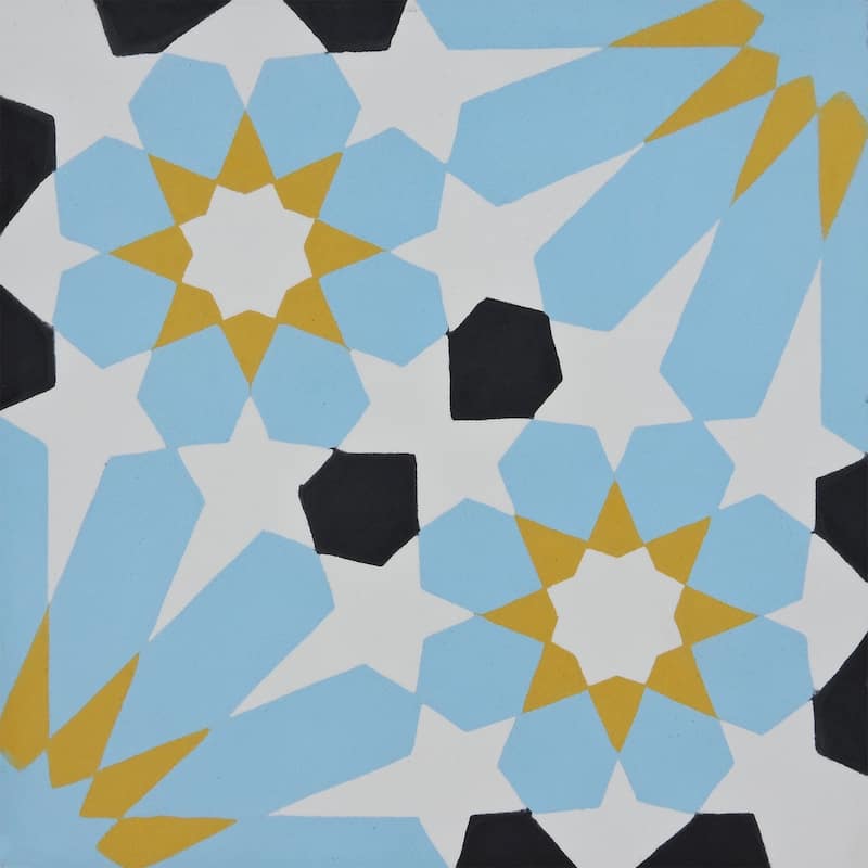 Handmade Agdal in Blue, Yellow, Black Tile, Pack of 12 (Morocco)