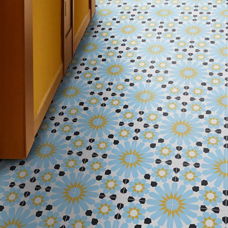 Handmade Agdal in Blue, Yellow, Black Tile, Pack of 12 (Morocco)