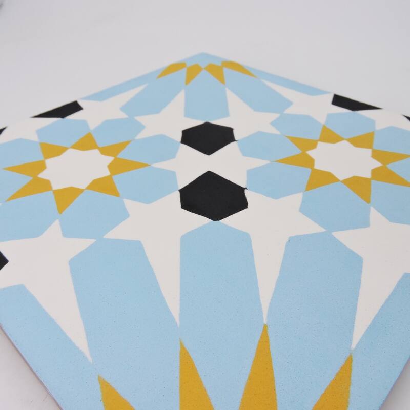Handmade Agdal in Blue, Yellow, Black Tile, Pack of 12 (Morocco)