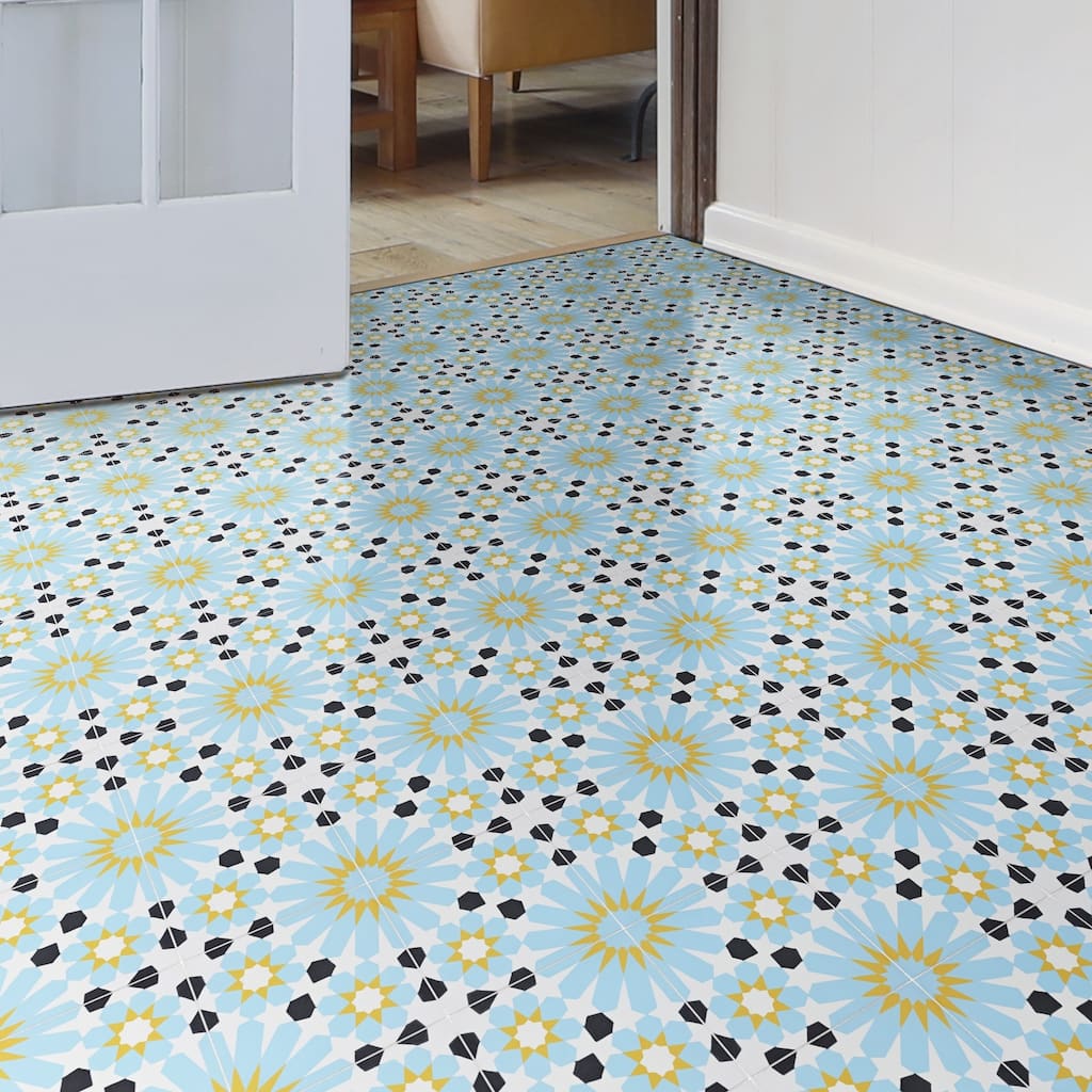 Handmade Agdal in Blue, Yellow, Black Tile, Pack of 12 (Morocco)