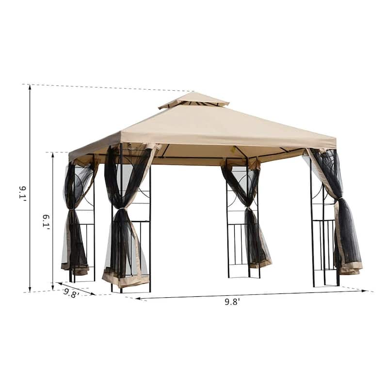 Outsunny 10' x 10' Steel Fabric Square Outdoor Gazebo Pop-up with Mosquito Netting