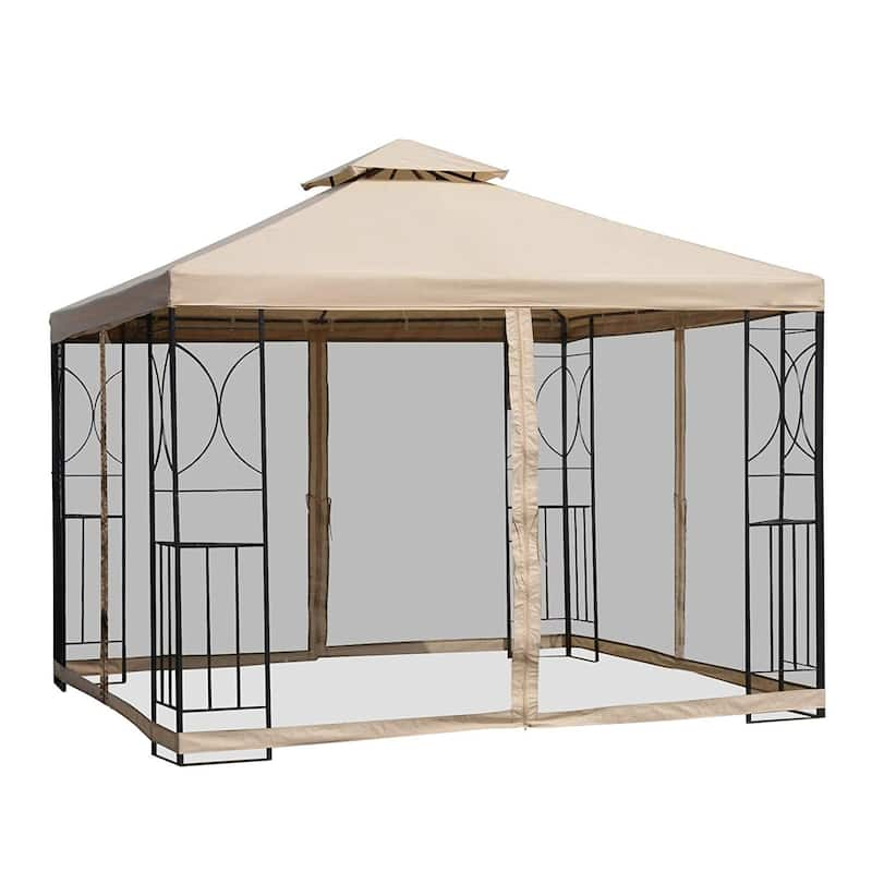 Outsunny 10' x 10' Steel Fabric Square Outdoor Gazebo Pop-up with ...