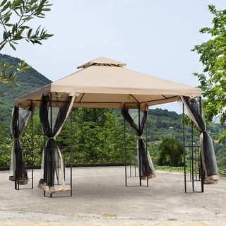 Outsunny 10' x 10' Steel Fabric Square Outdoor Gazebo Pop-up with Mosquito Netting