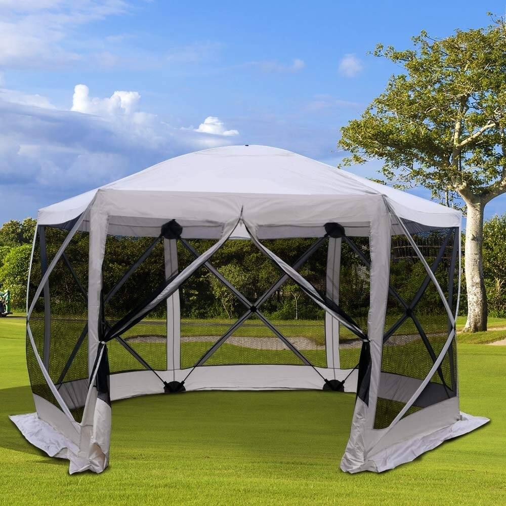Outsunny 11.5 x 11.5 6 Sided Hexagonal Pop Up Portable Gazebo Canopy Tent with Mesh Netting Sidewalls