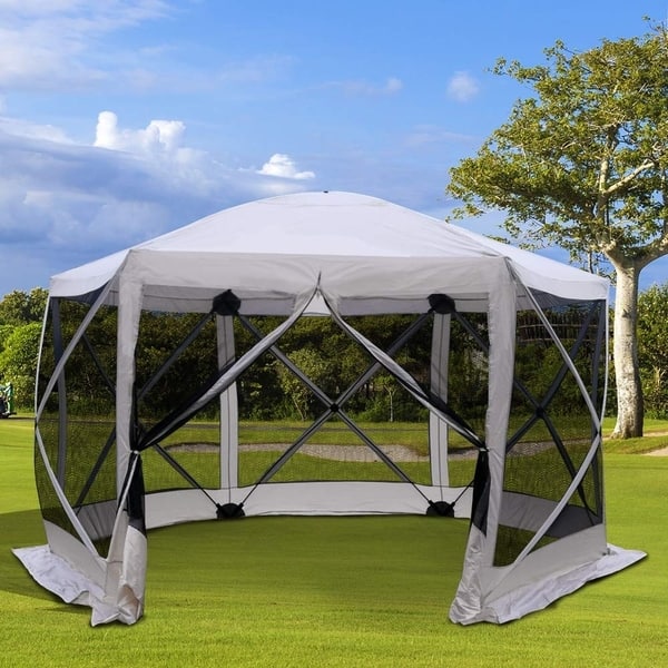 vin termometer Trivial Outsunny 11.5 x 11.5 6 Sided Hexagonal Pop Up Portable Gazebo Canopy Tent  with Mesh Netting Sidewalls - On Sale - Overstock - 28253514