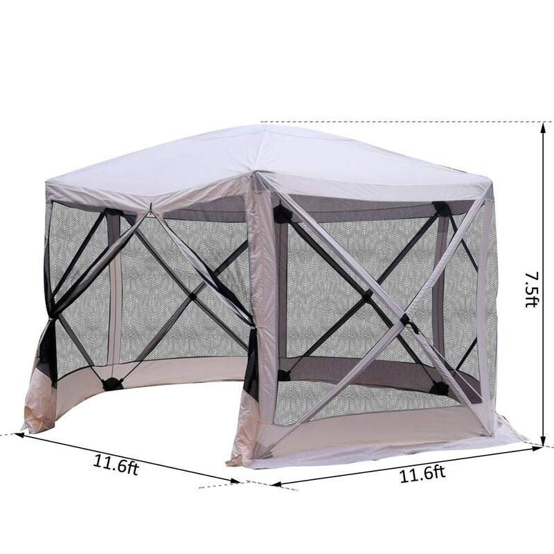 Outsunny 11.5 x 11.5 6 Sided Hexagonal Pop Up Portable Gazebo Canopy Tent with Mesh Netting Sidewalls