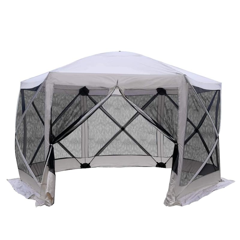 Outsunny 11.5 x 11.5 6 Sided Hexagonal Pop Up Portable Gazebo Canopy Tent with Mesh Netting Sidewalls