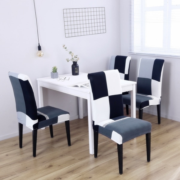 Enova Home Black and White Elegant Polyester and Spandex Stretch Washable Box Cushion Chair Slipcover Set of 4