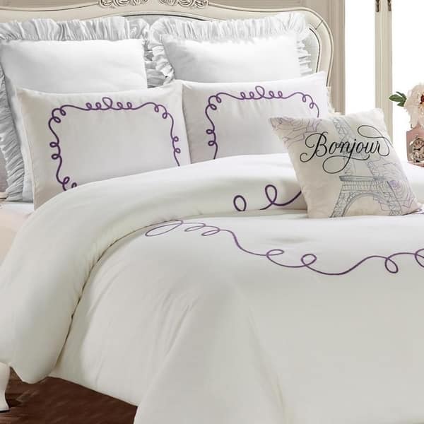 Shop Embroidered Comforter Set Hotel Loop Purple White