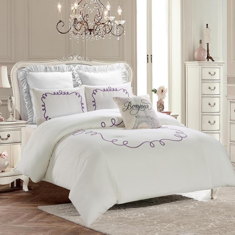 Shop Embroidered Duvet Set Hotel Loop Purple White Machine