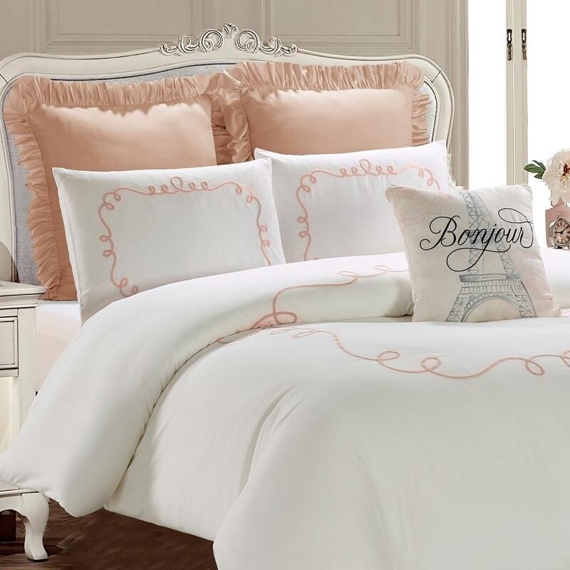 Shop Embroidered Duvet Set Hotel Loop Blush White Machine