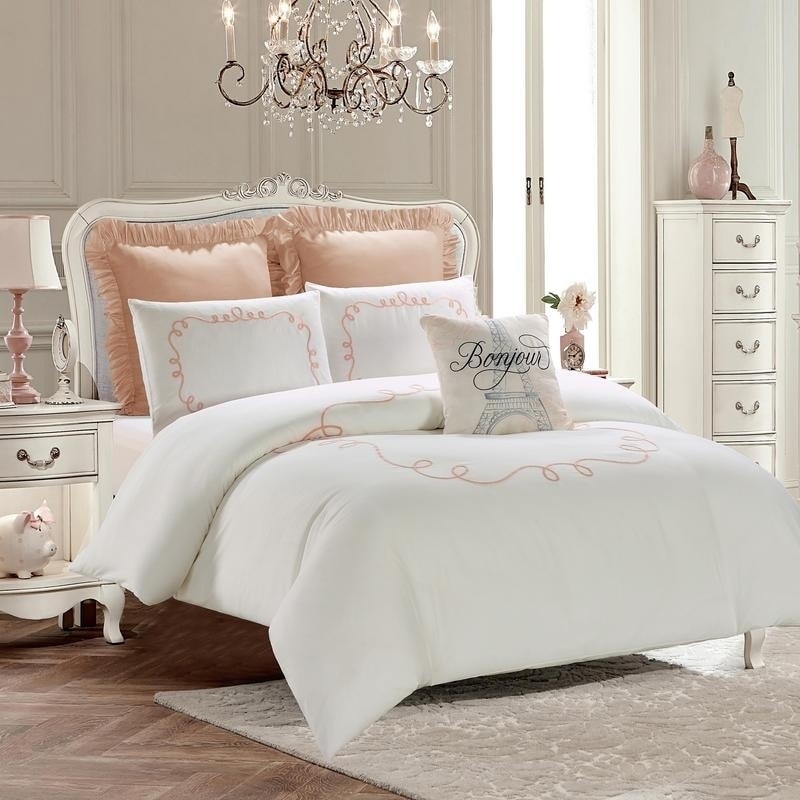 Shop Embroidered Duvet Set Hotel Loop Blush White Machine