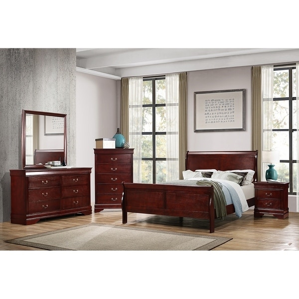 Hilltop Cherry 4-piece Sleigh Bedroom Set. Opens flyout.