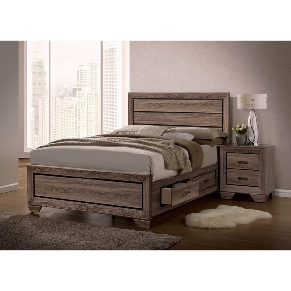 Oatfield Washed Taupe 4-piece Storage Bedroom Set with 2 Nightstands