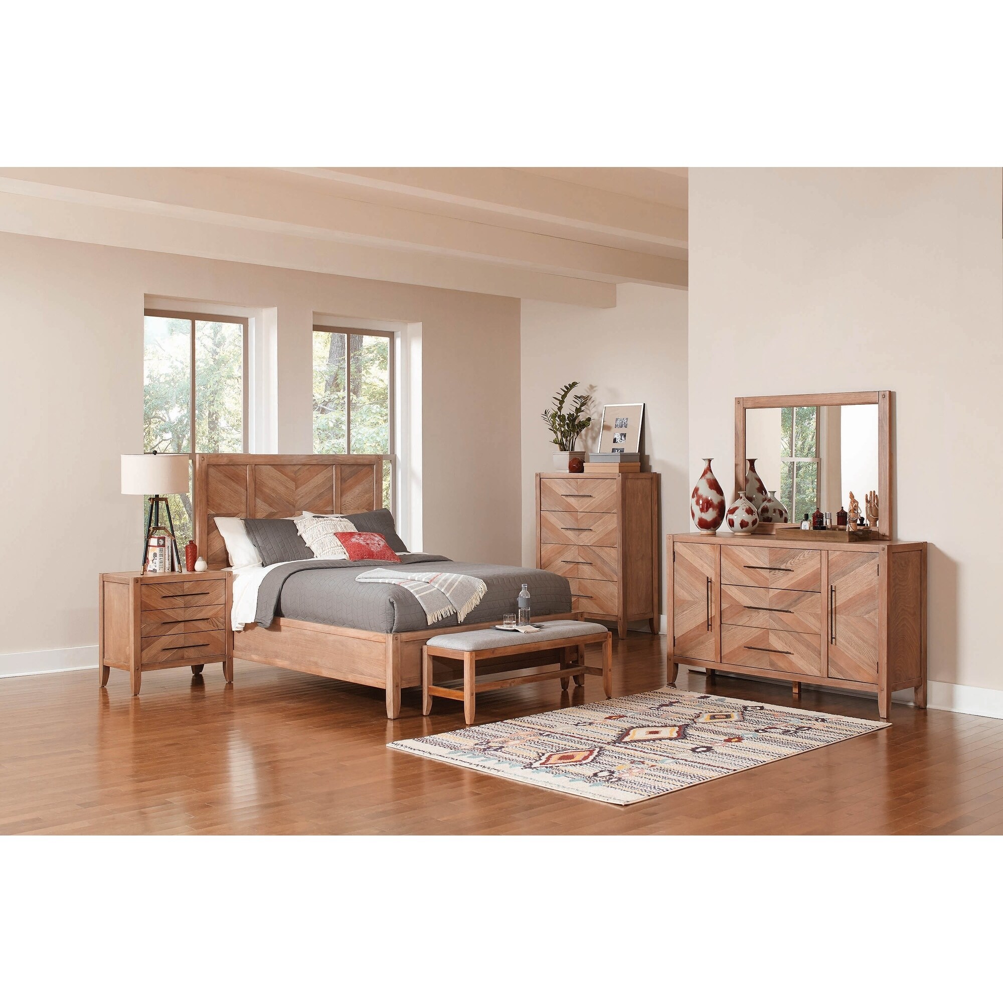 Shop Pensacola White Washed Natural 3 Piece Panel Bedroom Set With