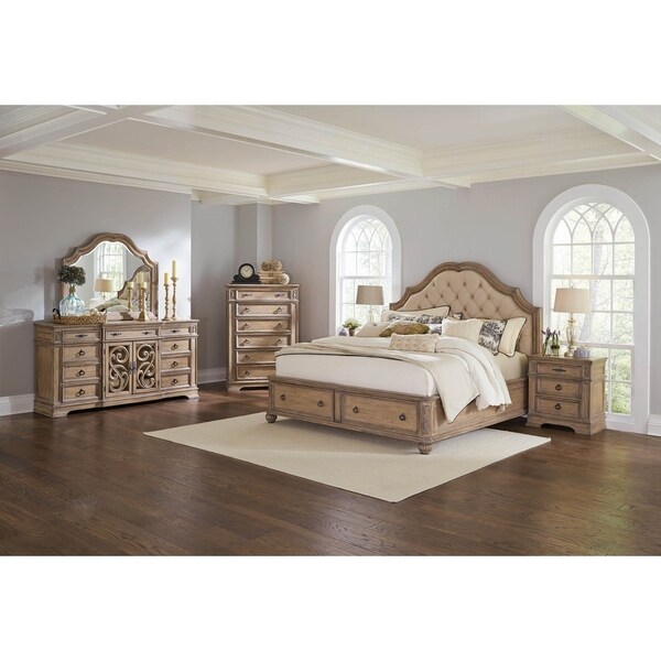 Tuscany Cream 4-piece Platform Bedroom Set with 2 Nightstands