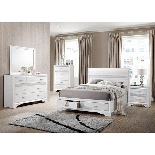 Alexandria Rhinestone 4-piece Storage Bedroom Set with 2 Nightstands