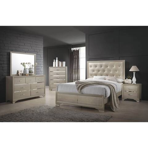 Pola Champagne 3-piece Panel Bedroom Set with Dresser