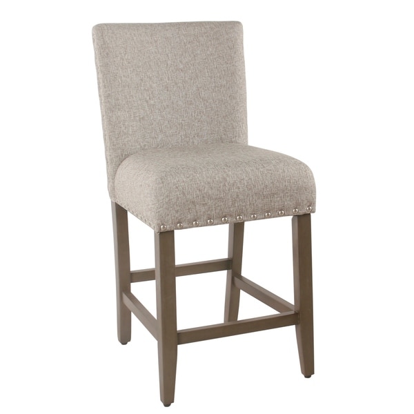 Fabric Upholstered Wooden Counter Stool with Striking Nail head Trims ...