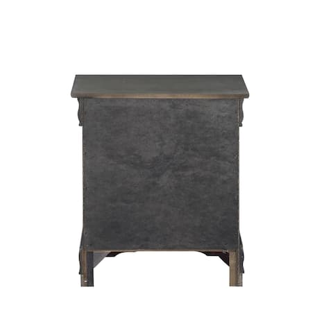 Traditional Style Wooden Nightstand with Two Drawers and Metal Handles, Dark Gray