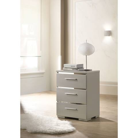 Three Drawers Wooden Nightstand with Metal Handles, Silver