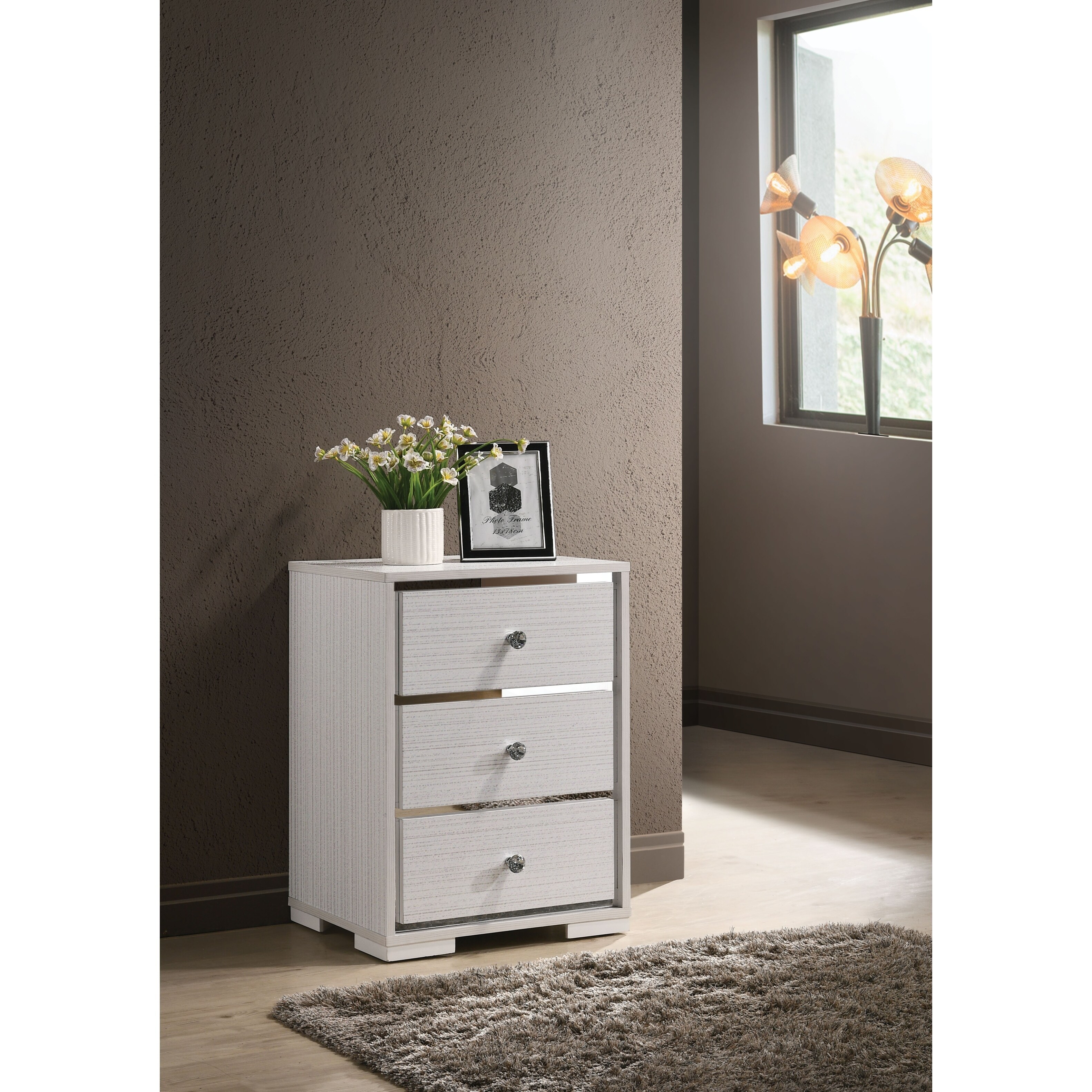 Shop Three Drawers Wooden Nightstand With Crystal Knob Handles